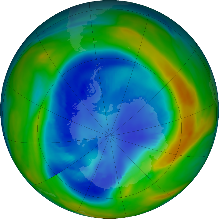Antarctic ozone map for 23 August 2016